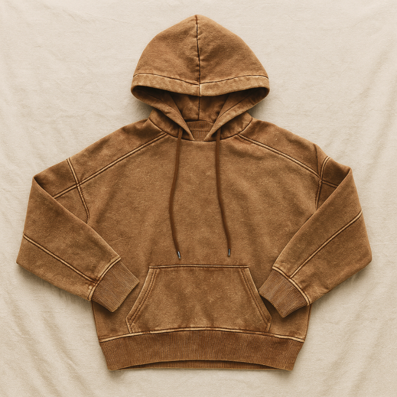 Camal Vintage Washed Fleece Hoodie with Personalized Cuff Tag