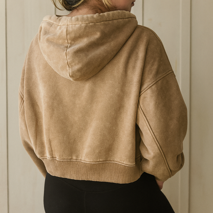Camal Vintage Washed Fleece Hoodie with Personalized Cuff Tag