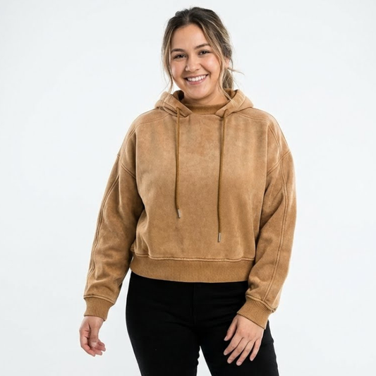 Camal Vintage Washed Fleece Hoodie with Personalized Cuff Tag