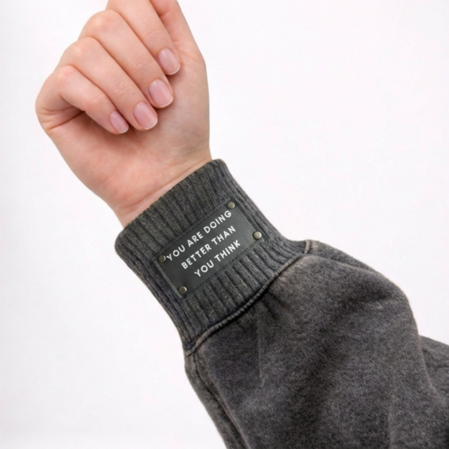 Black Vintage Washed Fleece Hoodie with Personalized Cuff Tag