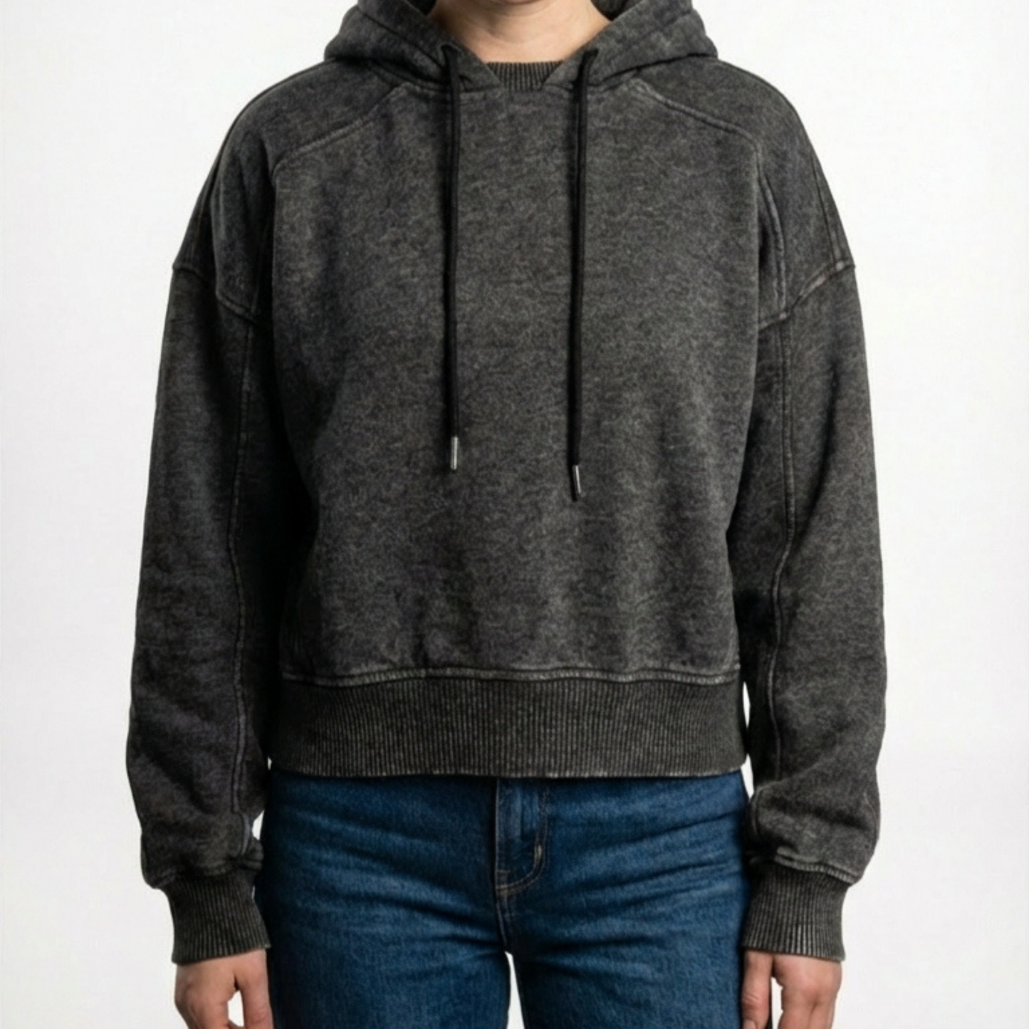 Black Vintage Washed Fleece Hoodie with Personalized Cuff Tag