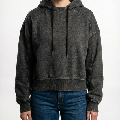 Black Vintage Washed Fleece Hoodie with Personalized Cuff Tag