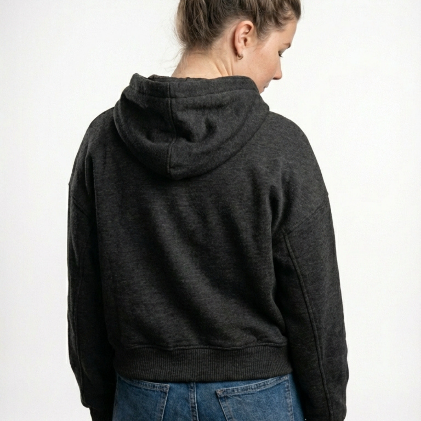 Black Vintage Washed Fleece Hoodie with Personalized Cuff Tag